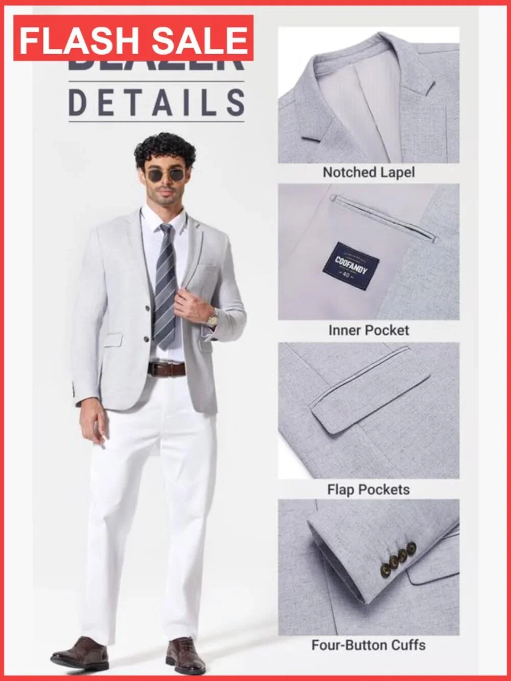 Men's Casual Linen Blend Blazer Lightweight Sport Coat Notch Lapel Two Button